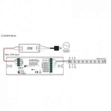 LED juostos valdymo imtuvas 12-24V 5x4A, DIM / RGBW / CCT, TUYA Wi-Fi, + Perfect RF 4